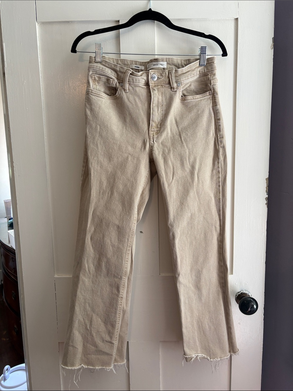 Mango Beige Wide-Leg Jeans with Frayed Hem